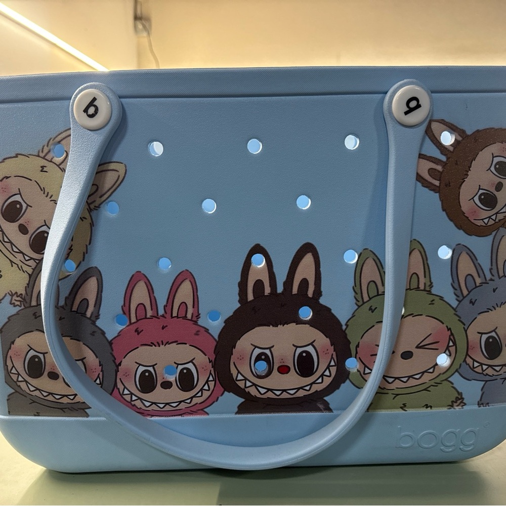 BOGG BAG Blue Tote with Cartoon Characters